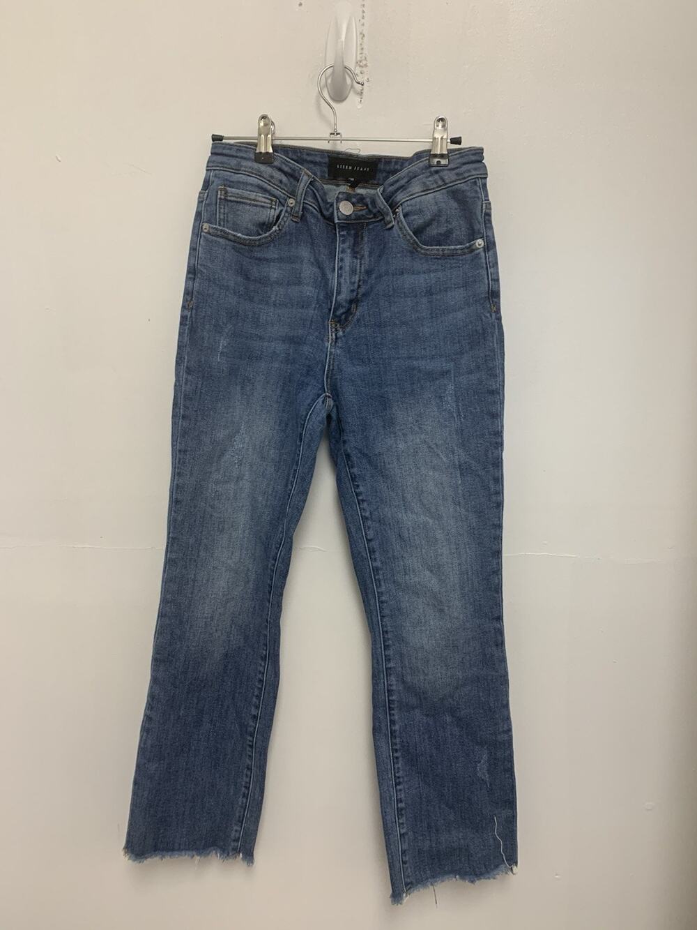 Risen Worn Delight Mid-Rise Straight Leg Jeans Womens 7/28 Crop Raw Hem RDP1207